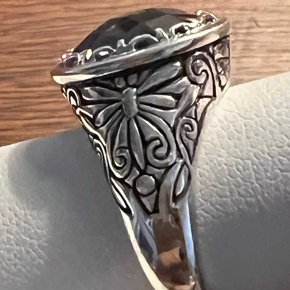 Sterling Silver Floral Filigree Amethyst Ring Size 8